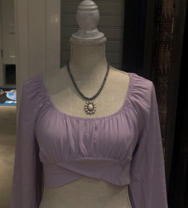 Photo of the D&A Dahlia Off Shoulder Lantern Sleeve Crop Top Lavender