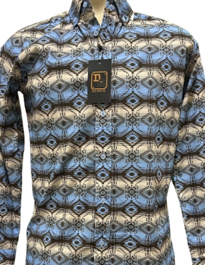 D&A Button up Cream/Blue Tribal Print
