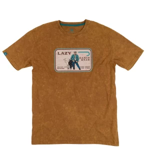 Lazy J Ranch Retro Stockman Patch Mineral Wash Coyote Short Sleeve T-Shirt - Brown
