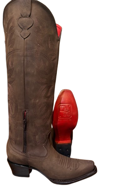 D&A Brown Suede W/ Red Bottom Tall Boot